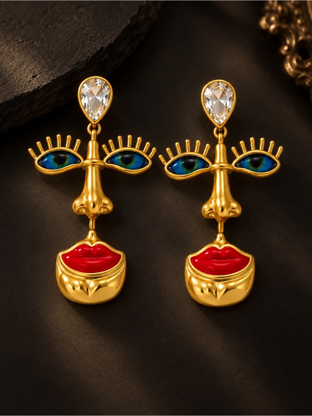 Gold Abstract Face Drop Earrings